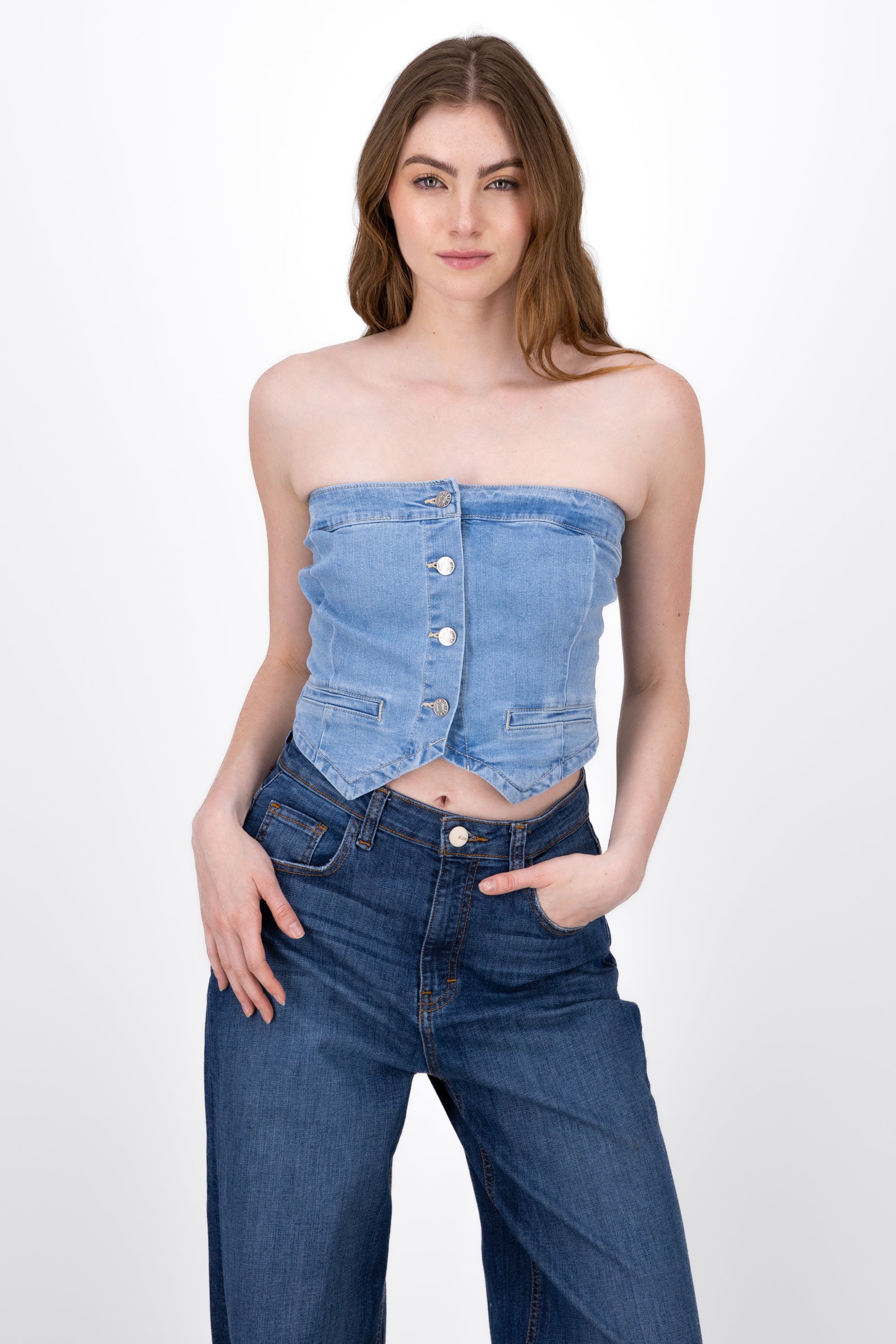 Top Denim Strapless Denim Corto MEDIUM WASH