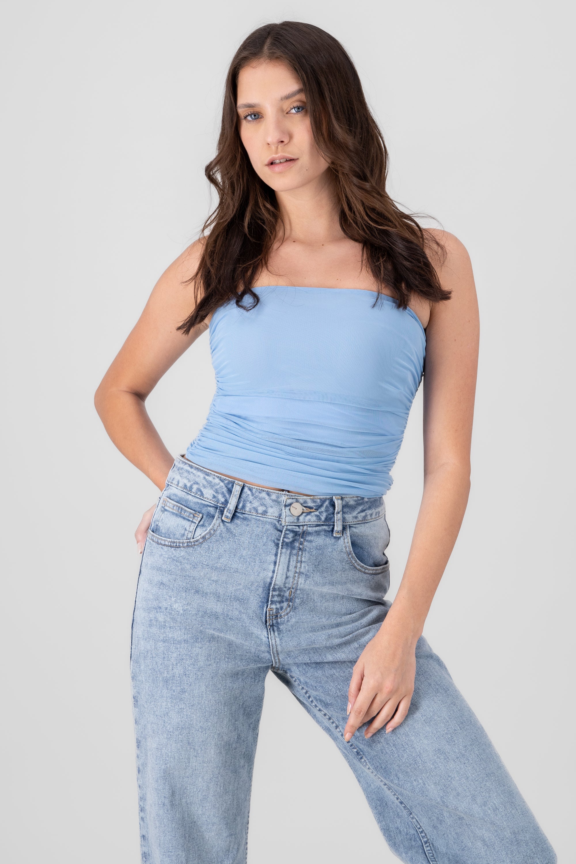 Top Mesh Strapless Mesh AZUL CIELO