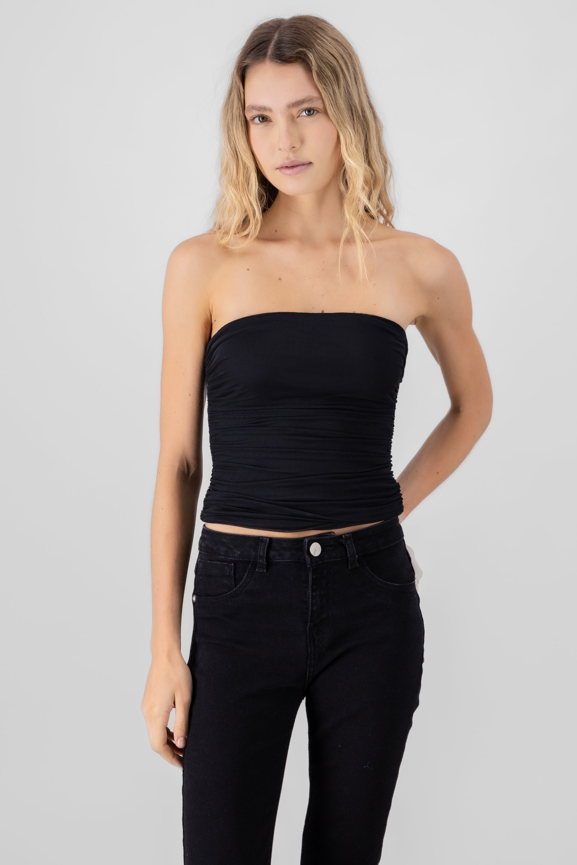 Top Mesh Strapless Mesh NEGRO