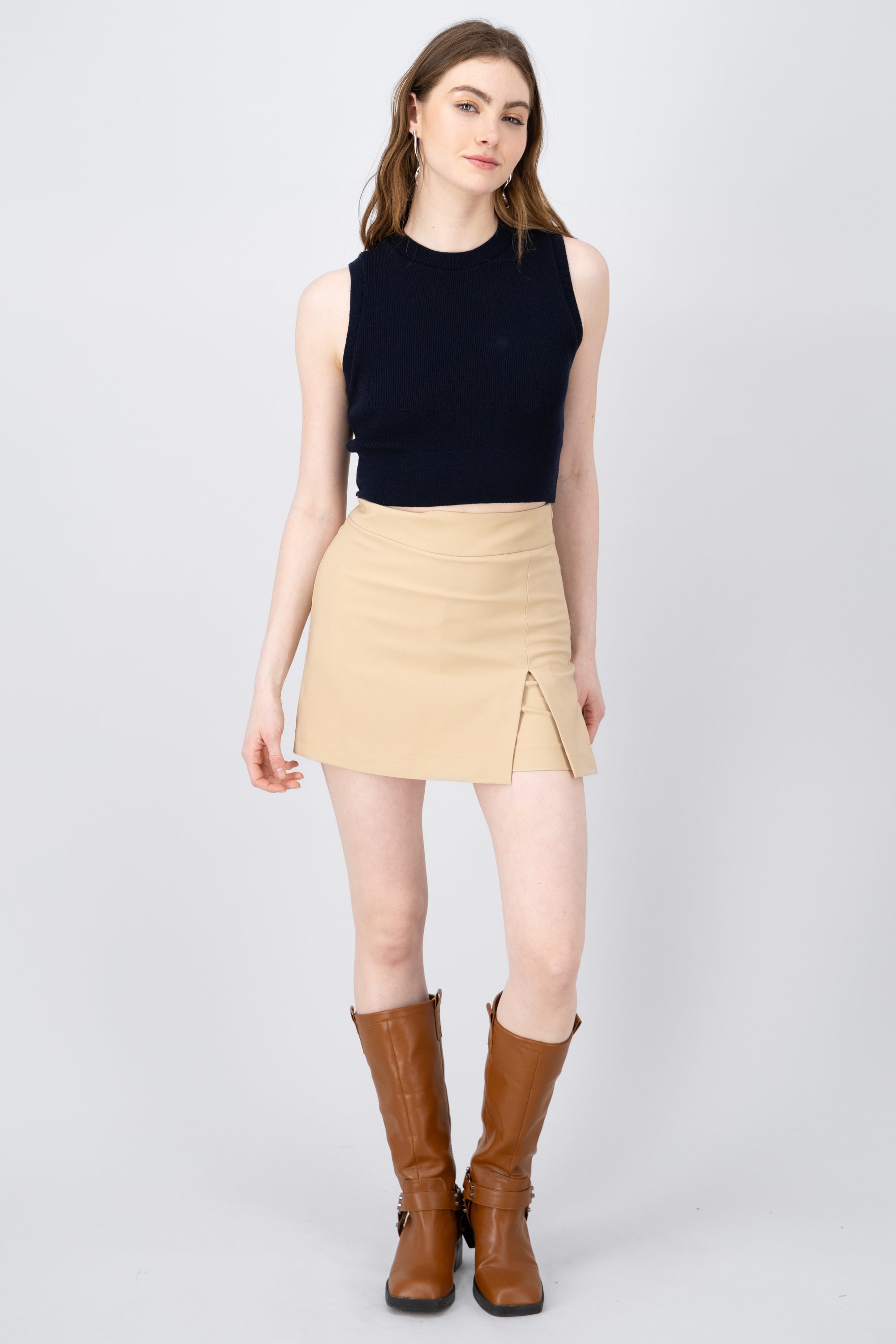 Falda mini con abertura KHAKI