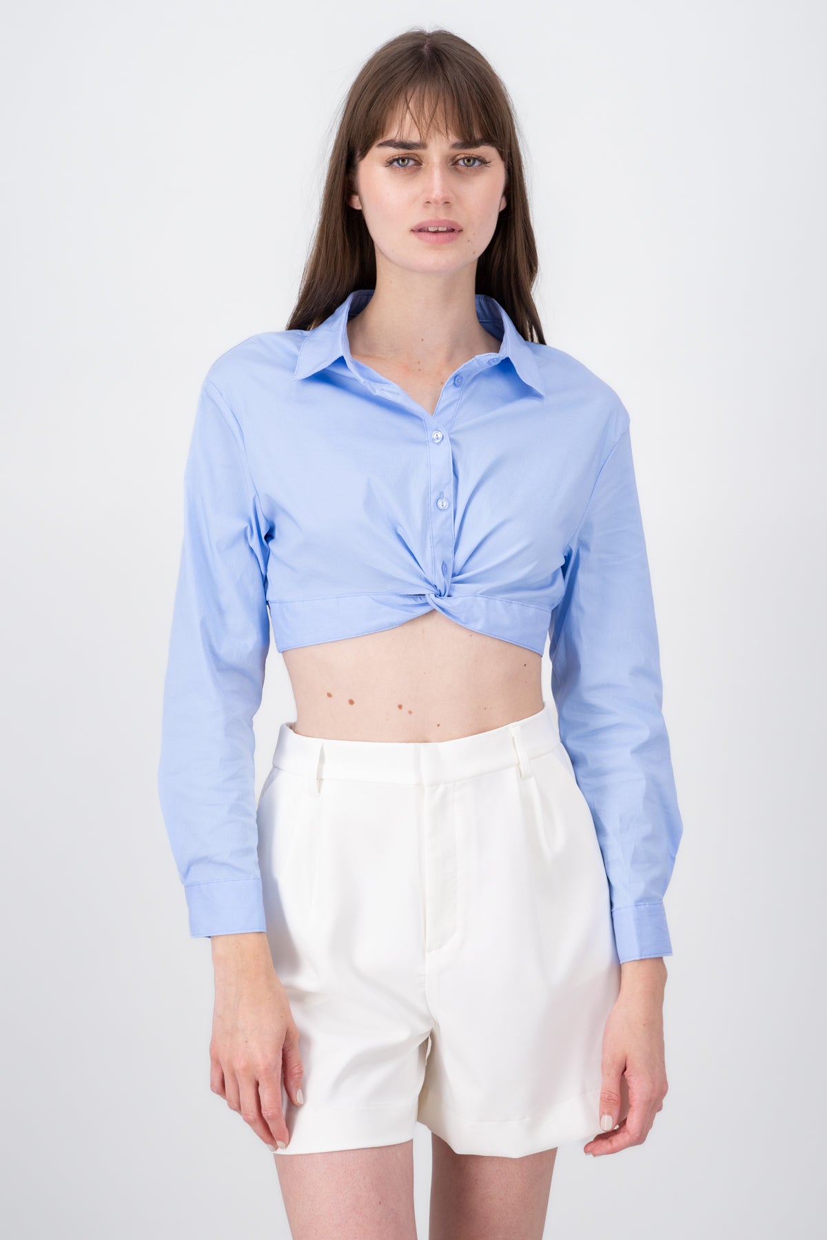 Camisa cropped popelina cruzada AZUL