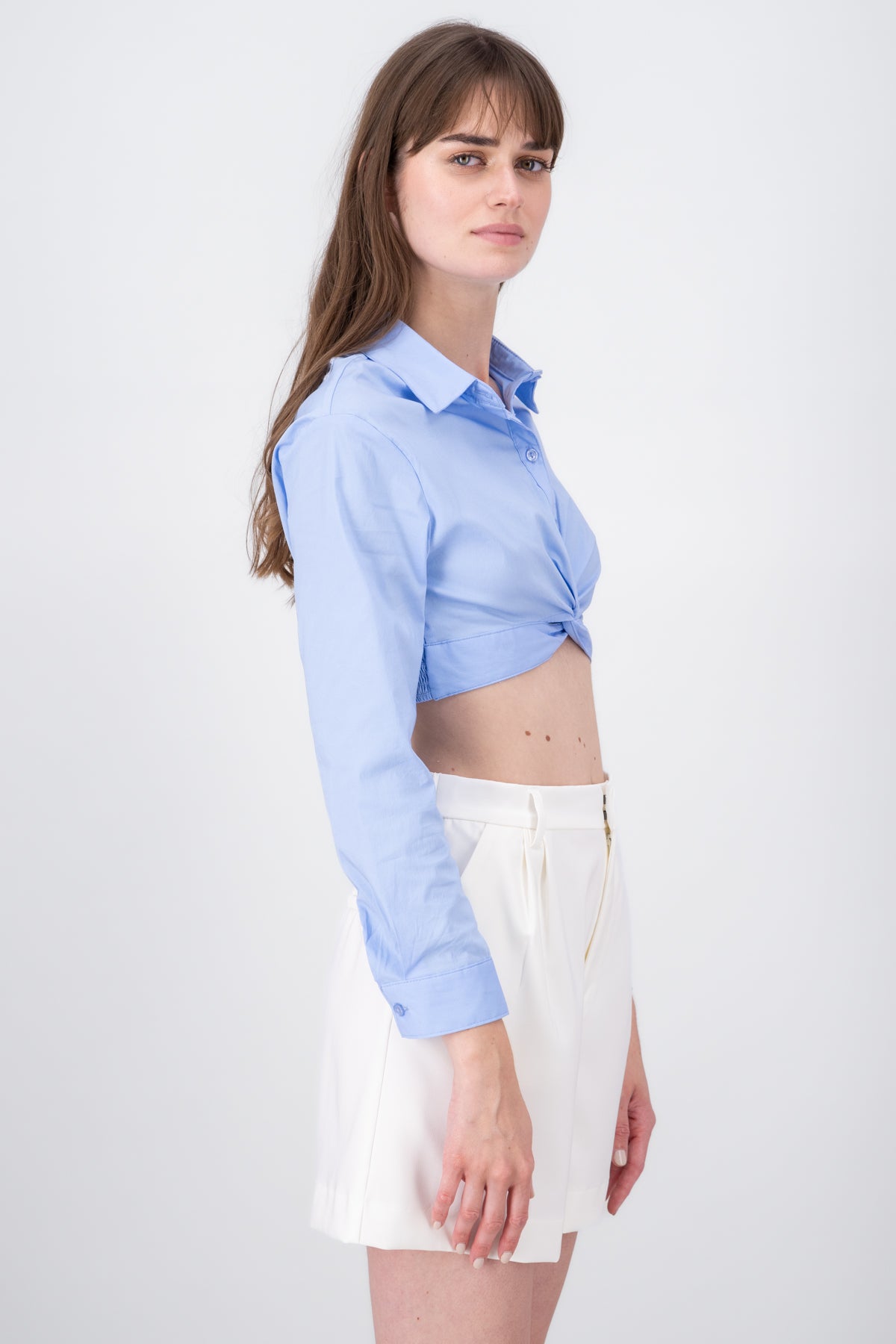 Camisa cropped popelina cruzada AZUL