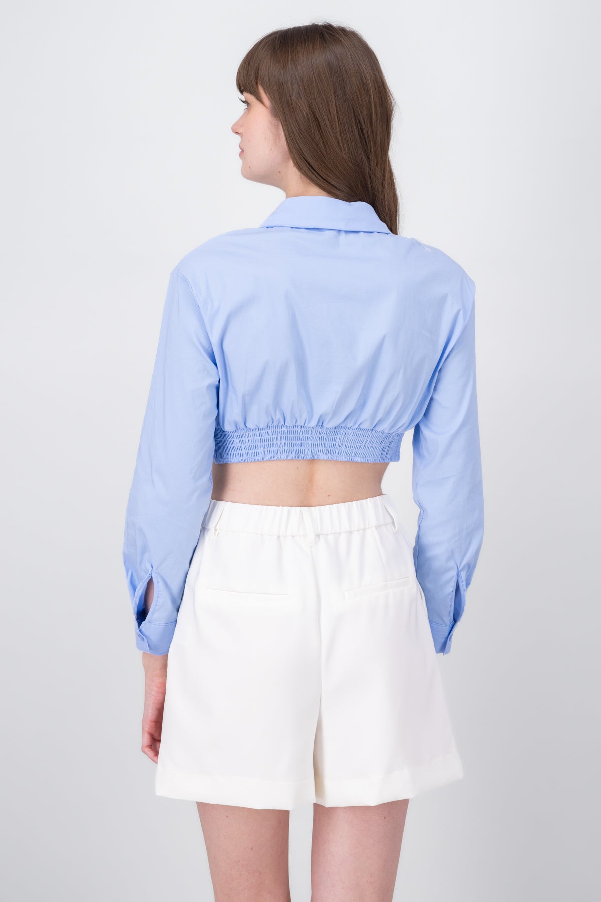 Camisa cropped popelina cruzada AZUL