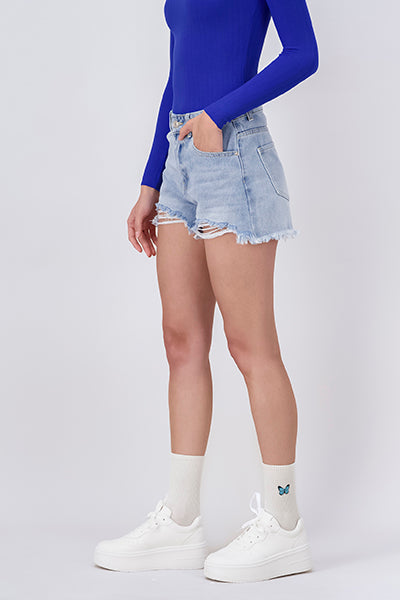 Short Denim Destrucciones Flecos LIGHT WASH