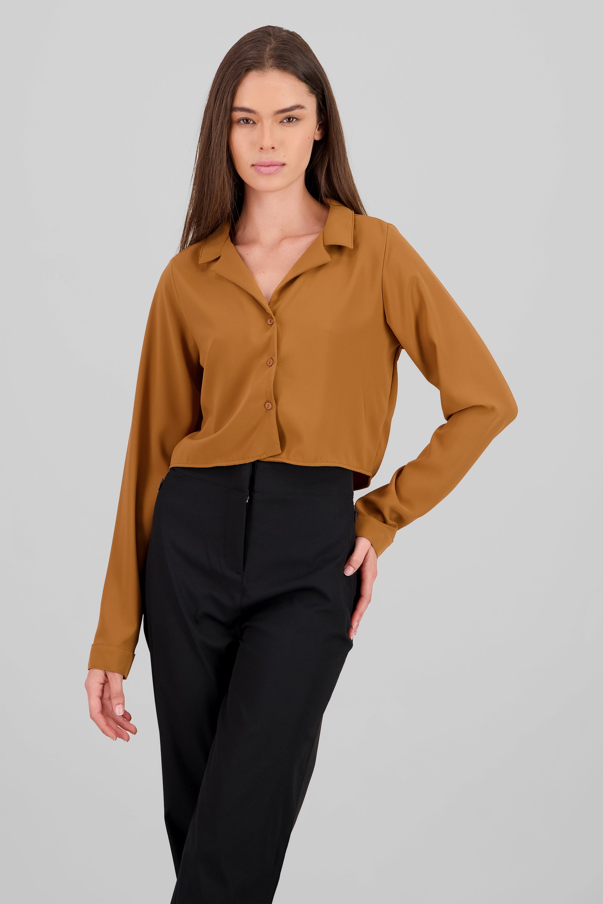 Camisa Lisa Manga Larga KHAKI