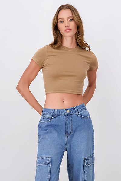 Top Liso Cuello Redondo BEIGE