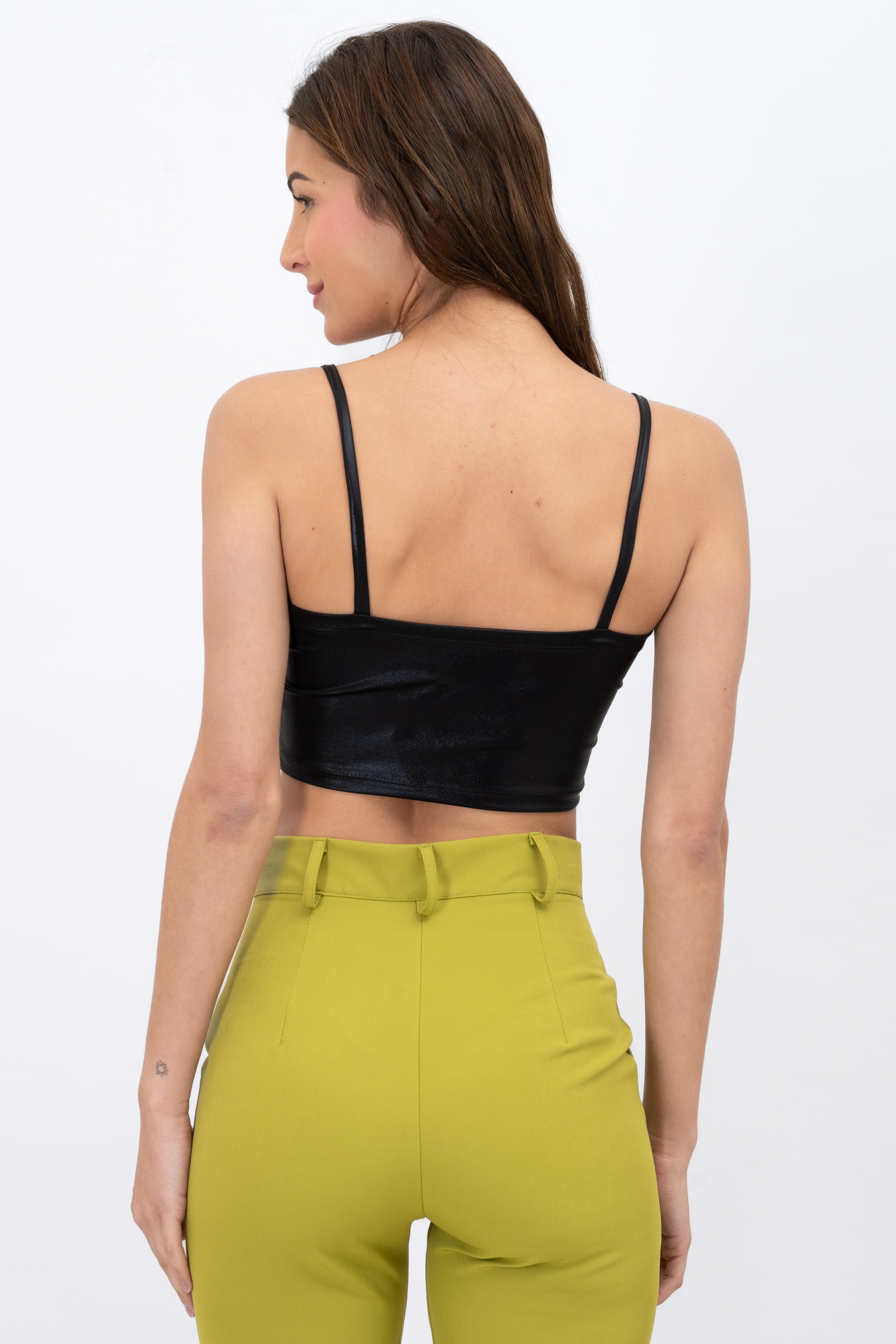 Crop top tirantes detalle brillos NEGRO