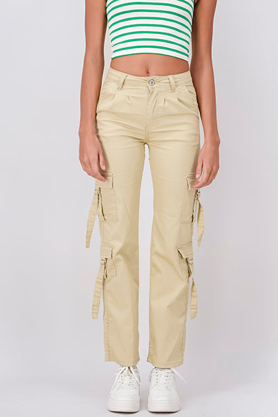 Pantalón Wide Leg Bolsillos Cargo KHAKI