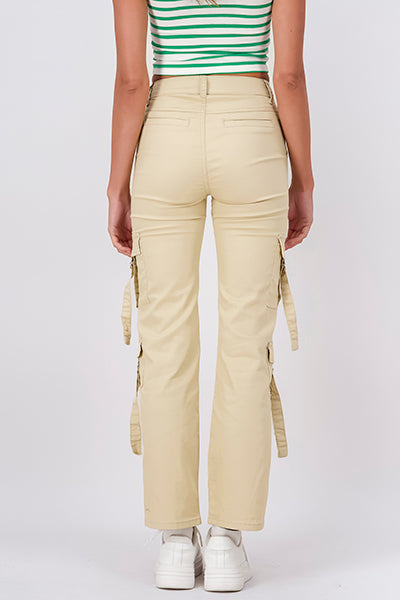 Pantalón Wide Leg Bolsillos Cargo KHAKI