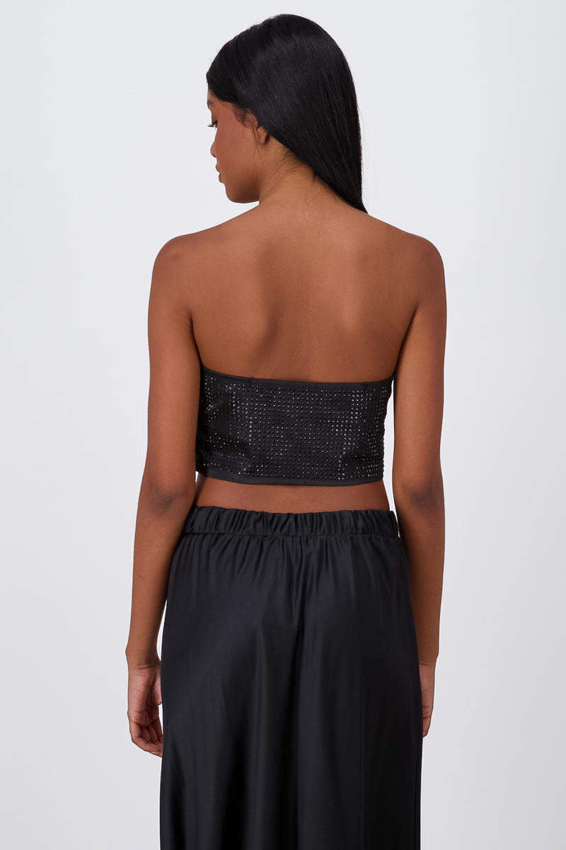 Top strapless con brillos NEGRO