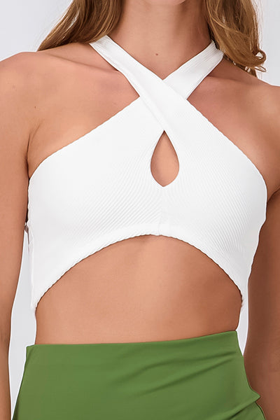 Top Crop Acanalado Cut Out BLANCO