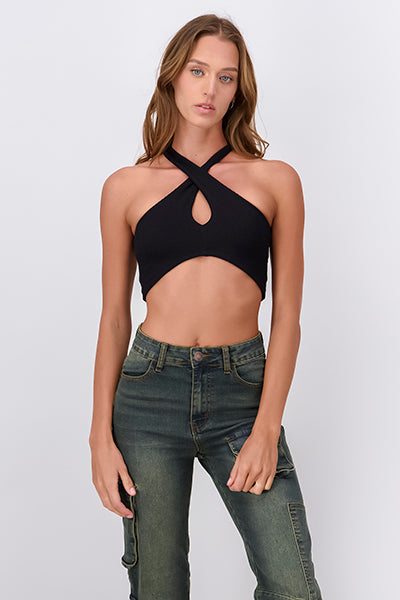 Top Crop Acanalado Cut Out NEGRO