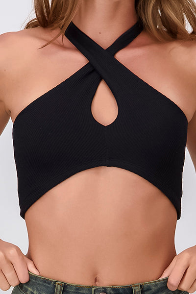 Top Crop Acanalado Cut Out NEGRO