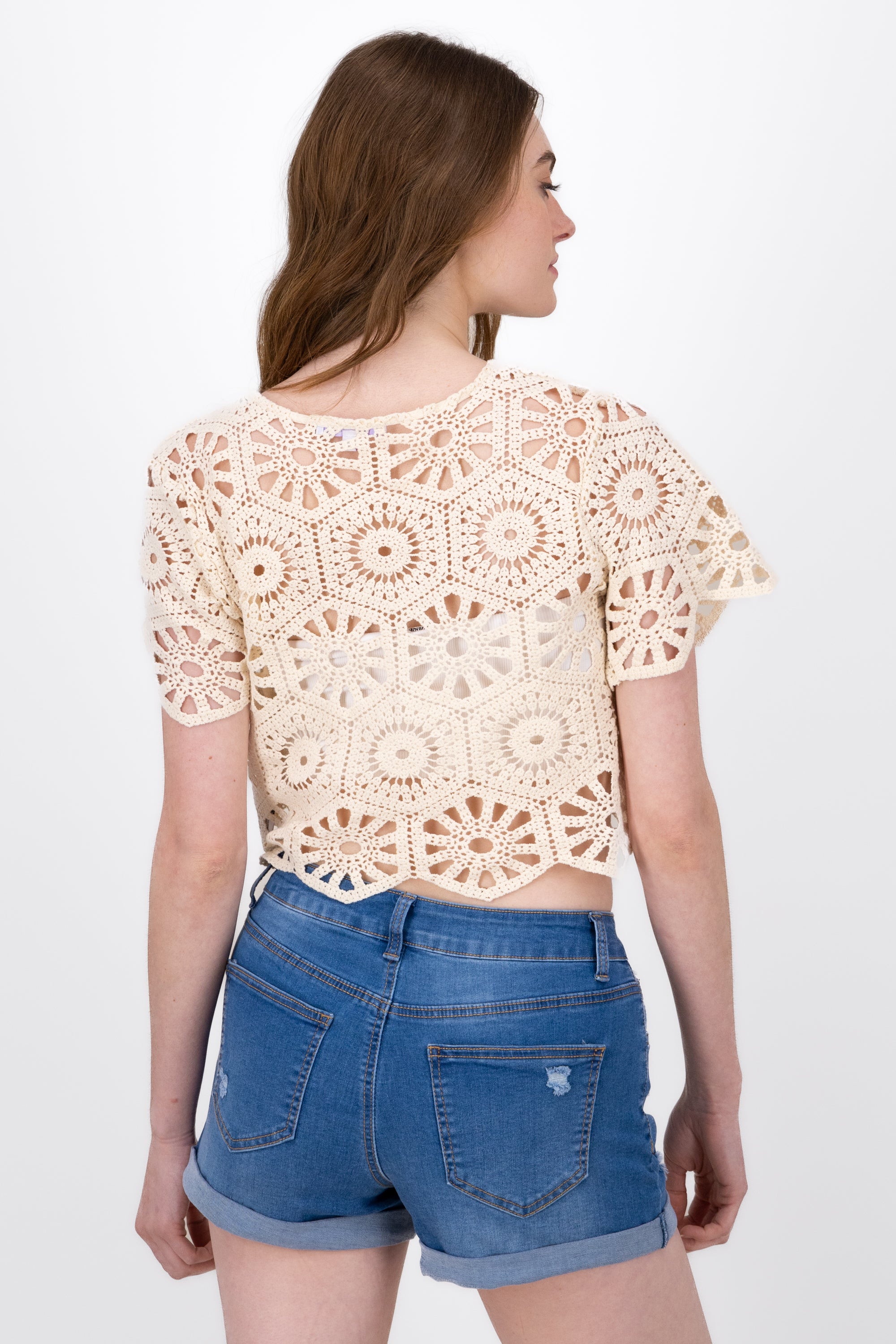 Blusa Manga Corta Tejido Crochet HUESO