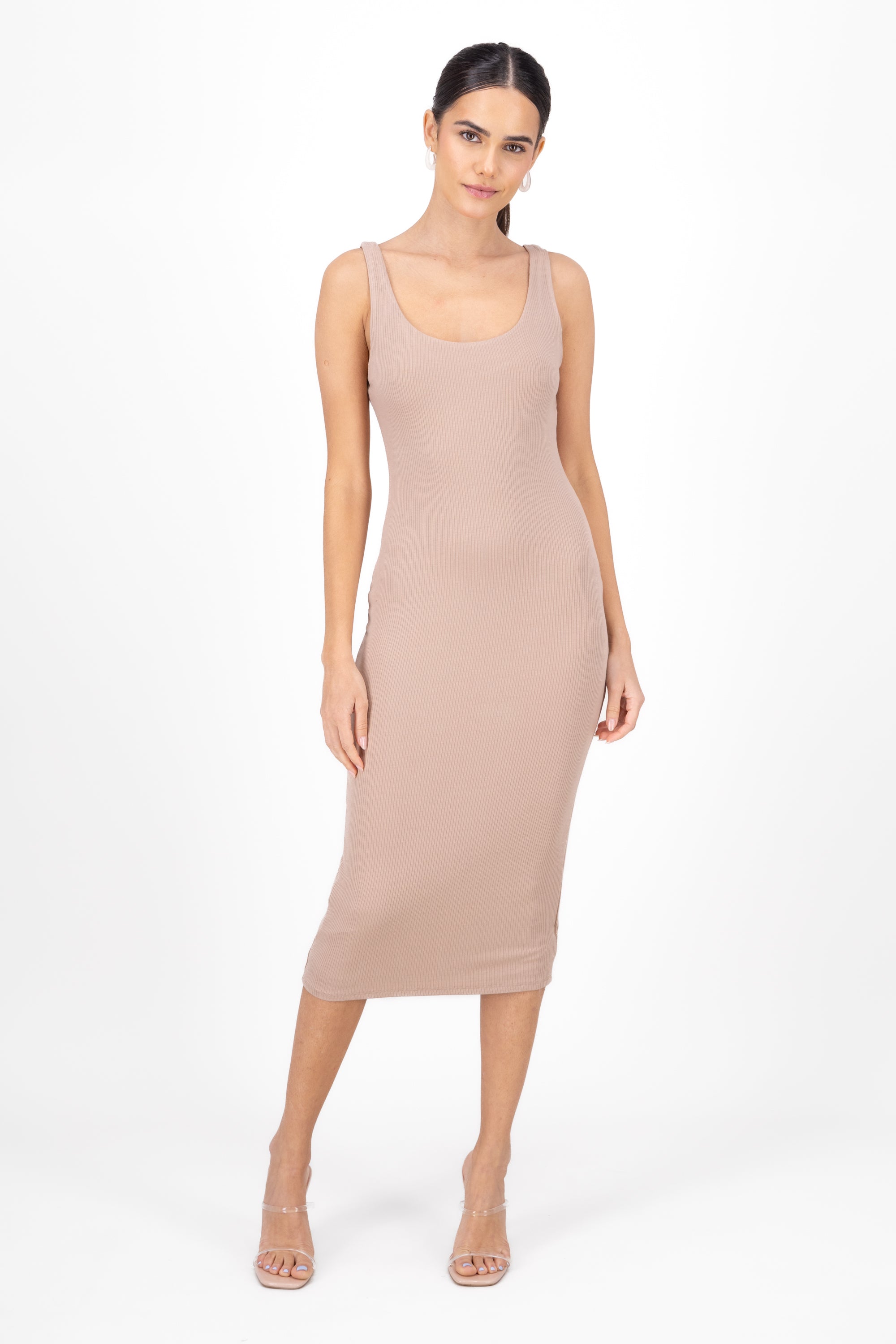 Vestido midi doble tela TAUPE