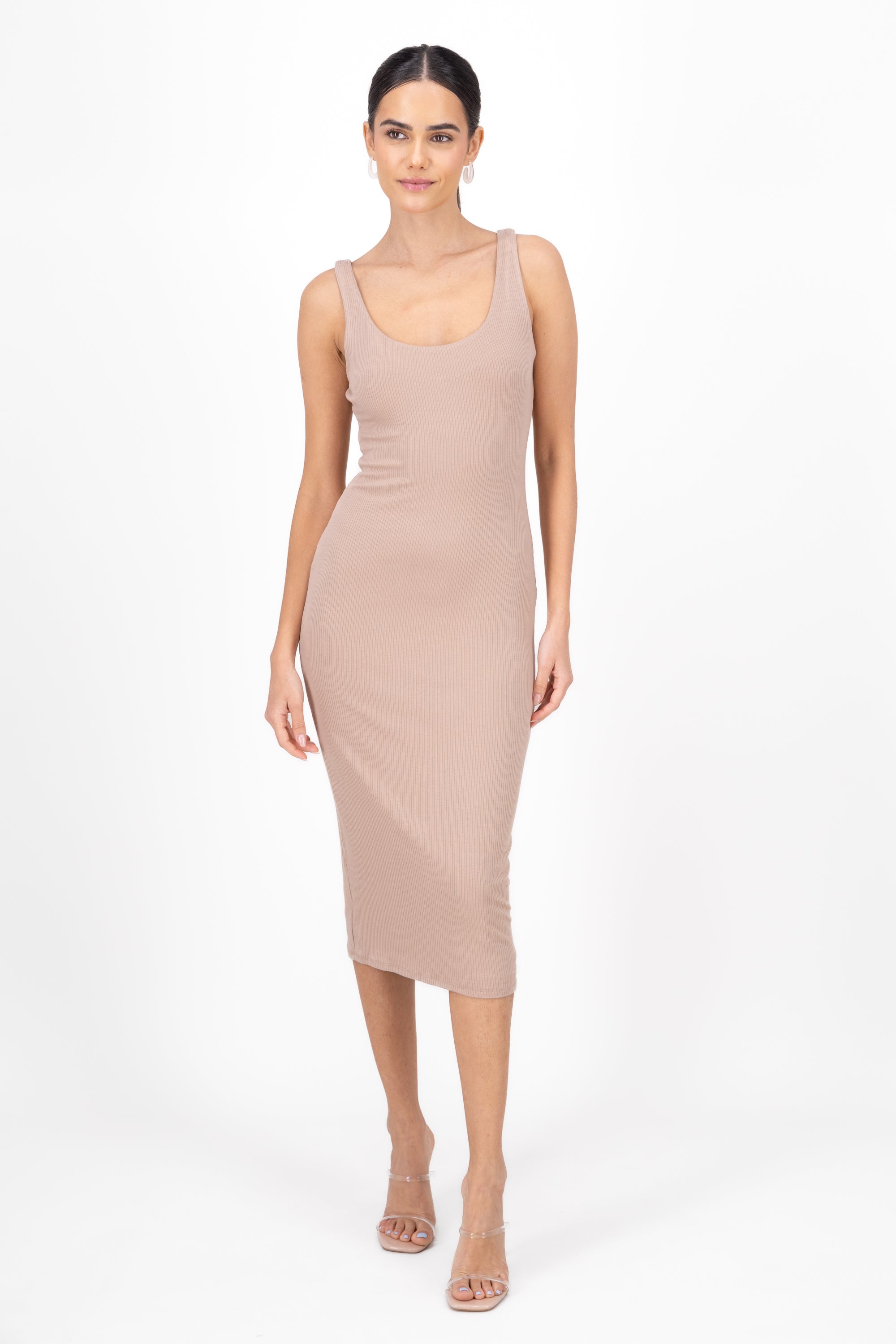 Vestido midi doble tela TAUPE