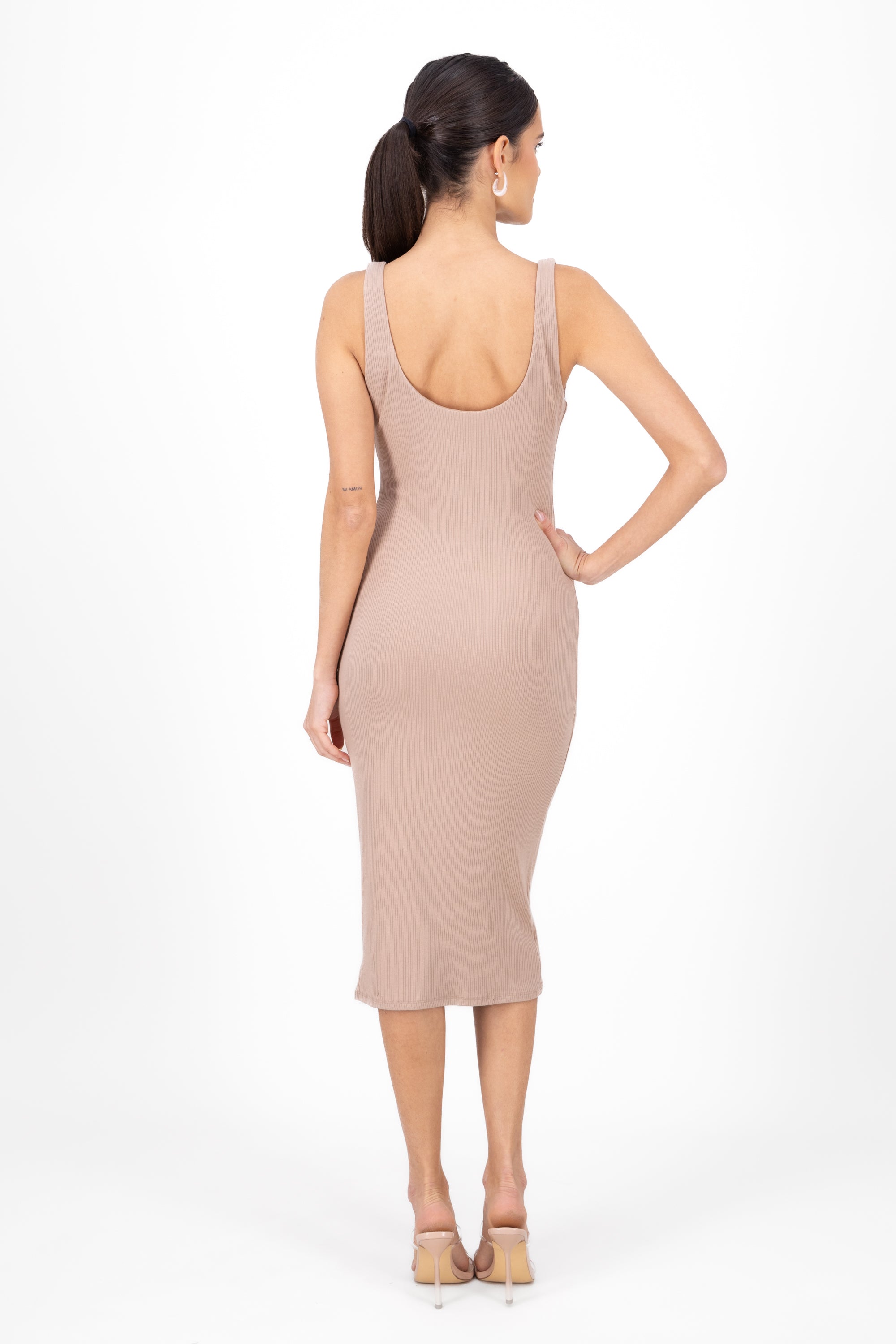 Vestido midi doble tela TAUPE