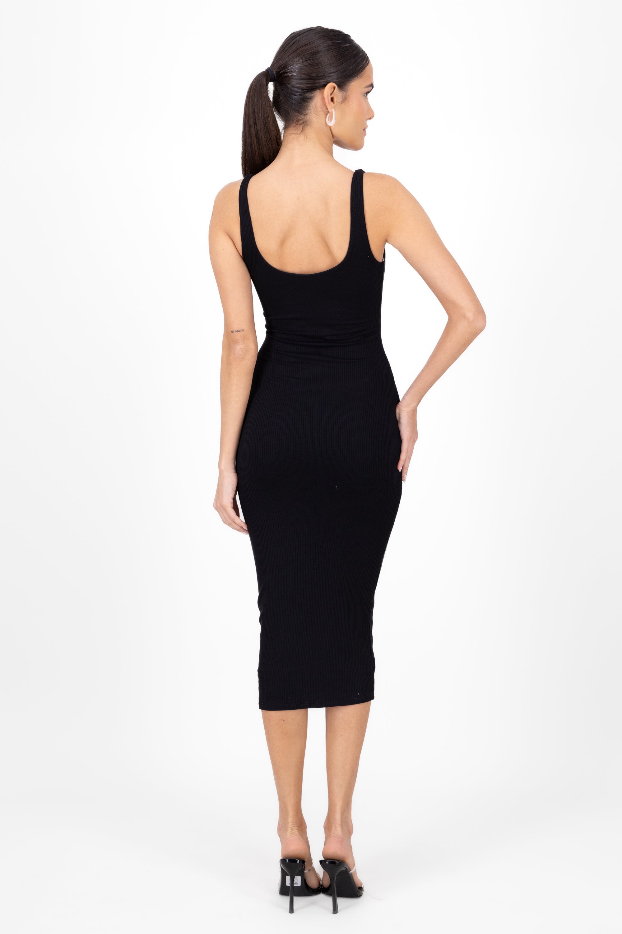 Vestido midi doble tela NEGRO