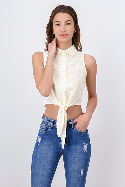 Blusa Cintas Flores CREMA