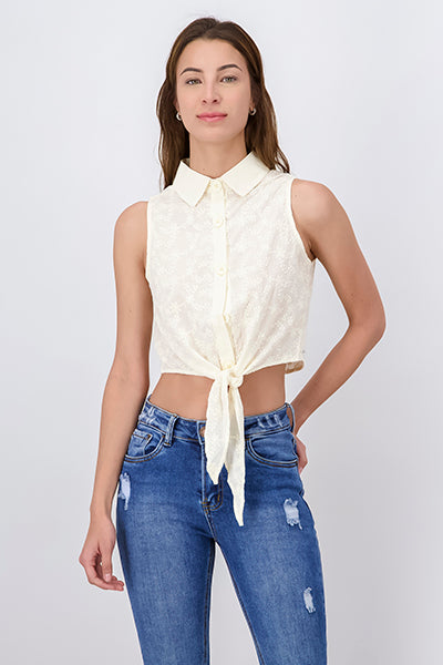 Blusa Cintas Flores CREMA