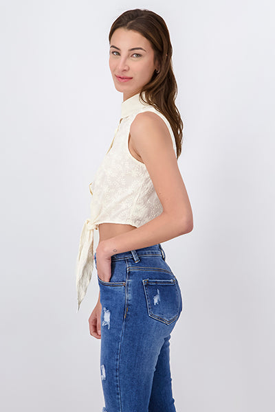 Blusa Cintas Flores CREMA