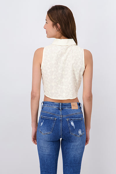 Blusa Cintas Flores CREMA