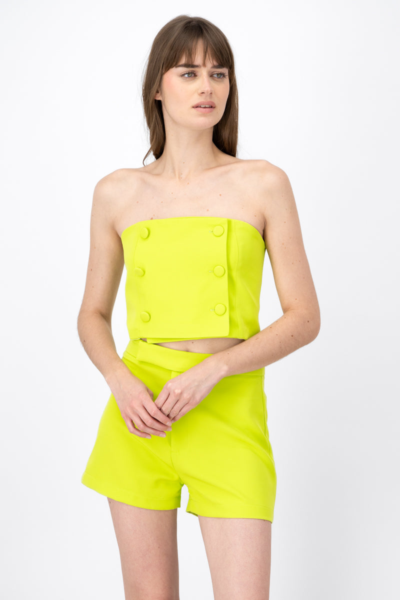 Top Strapless Tubo Detalle Botones VERDE BRILLANTE