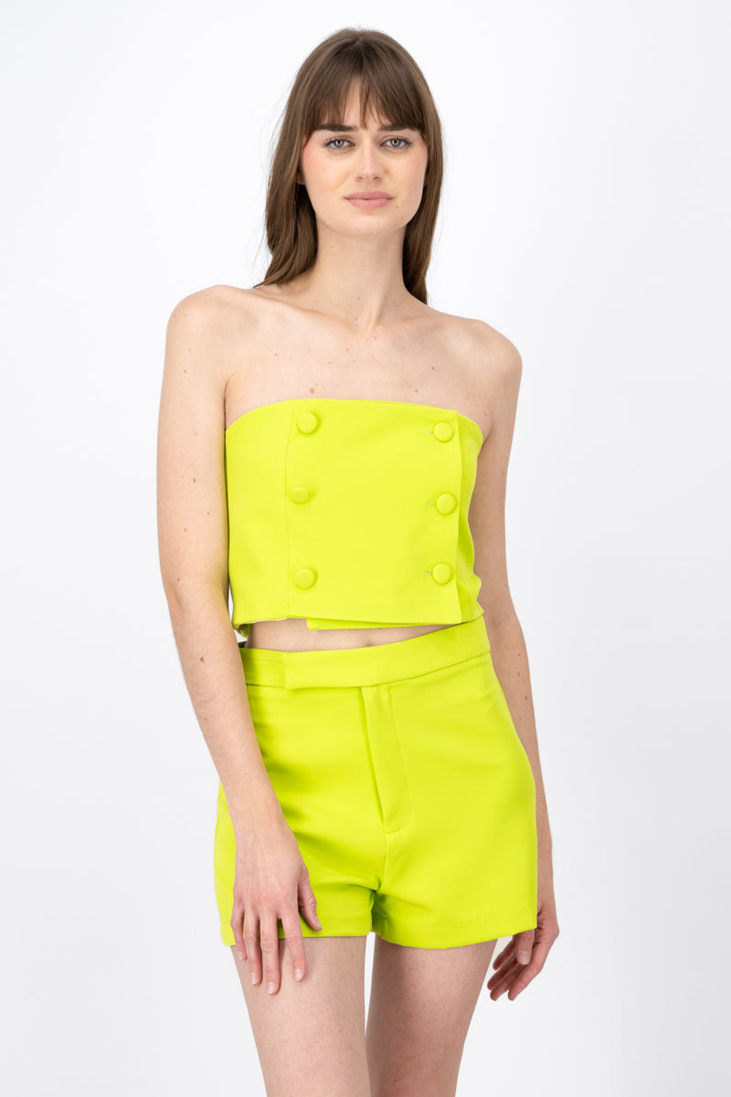 Top Strapless Tubo Detalle Botones VERDE BRILLANTE