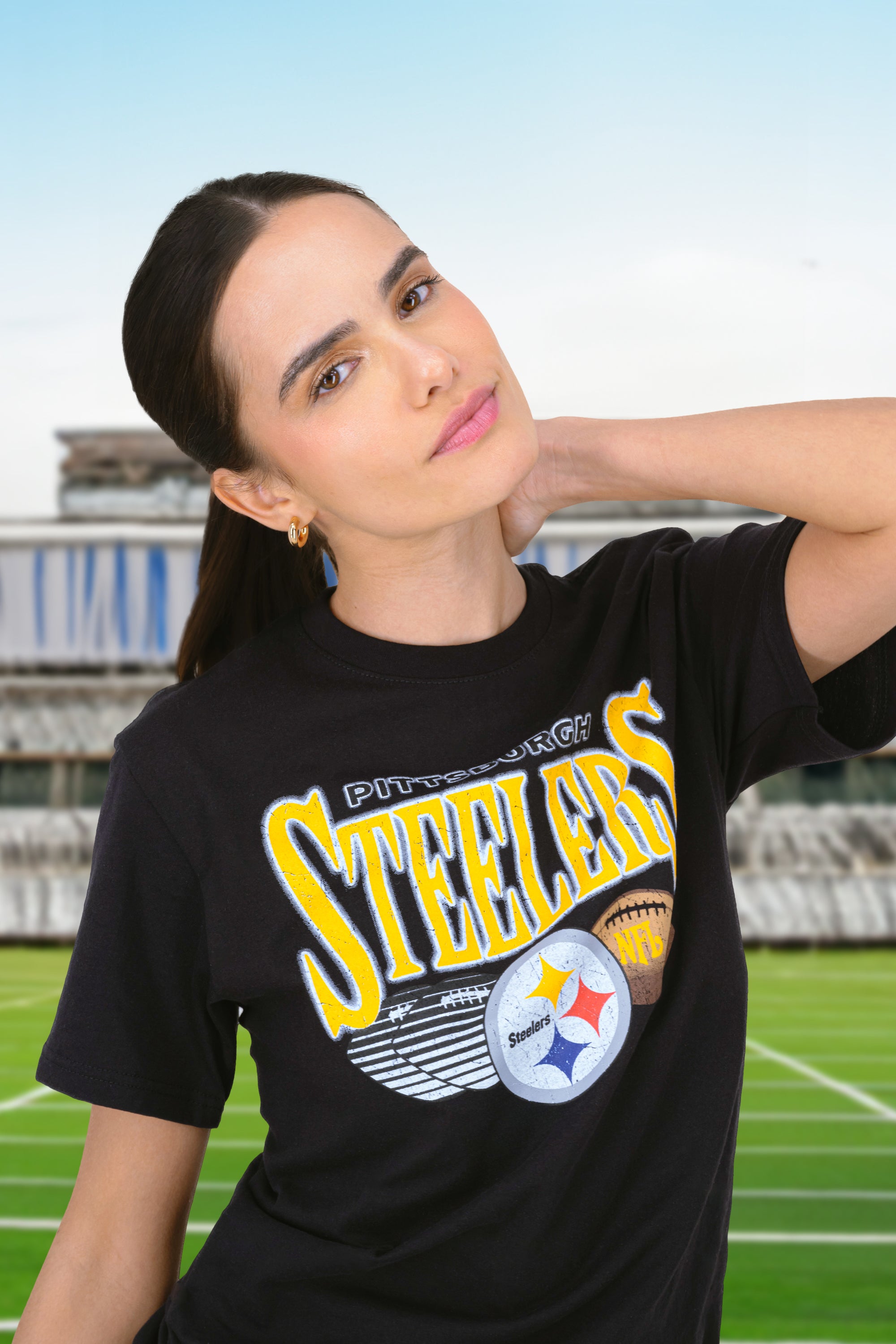 Playera Steelers Manga Corta Over NEGRO