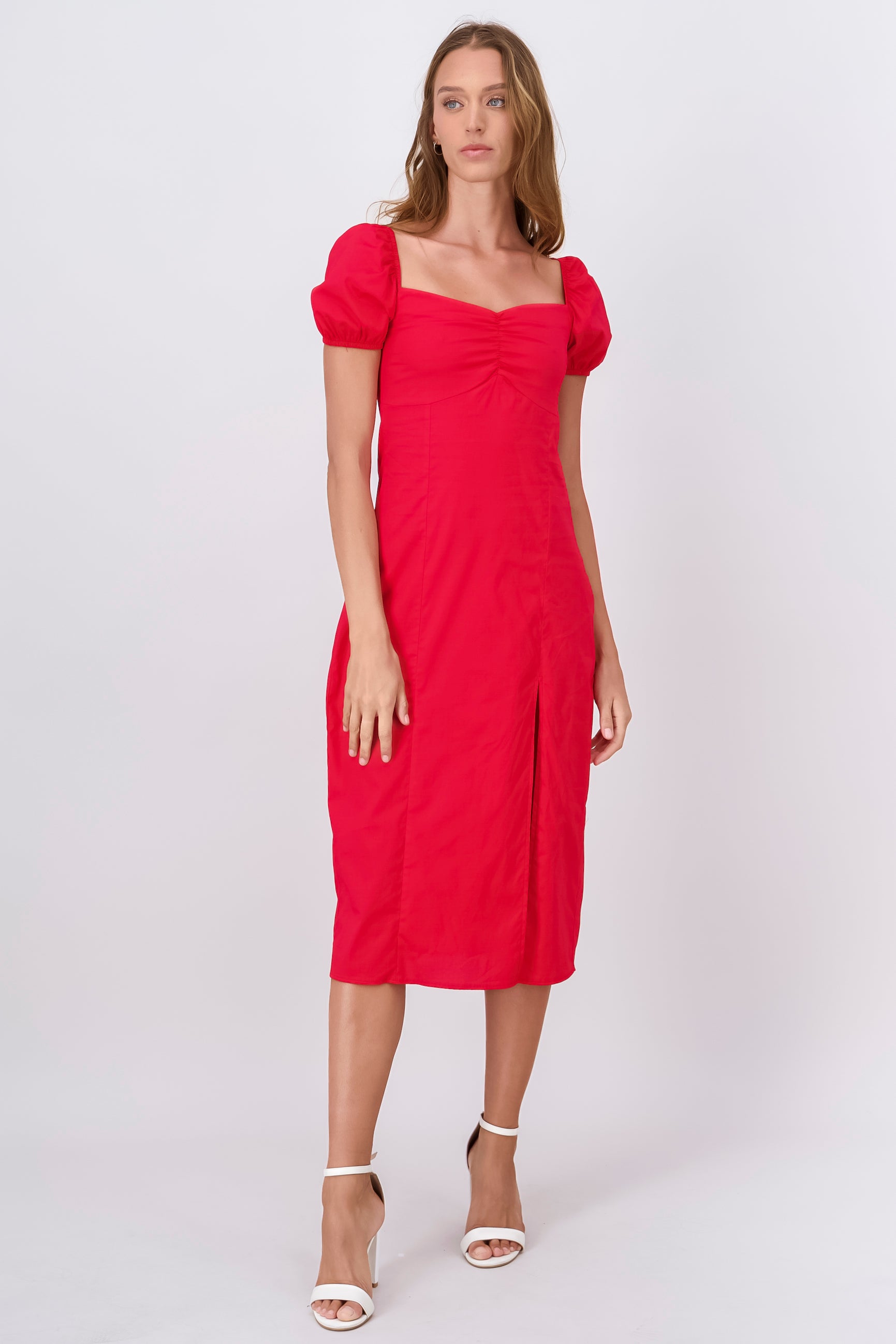 Vestido Midi Mangas Abullonadas ROJO