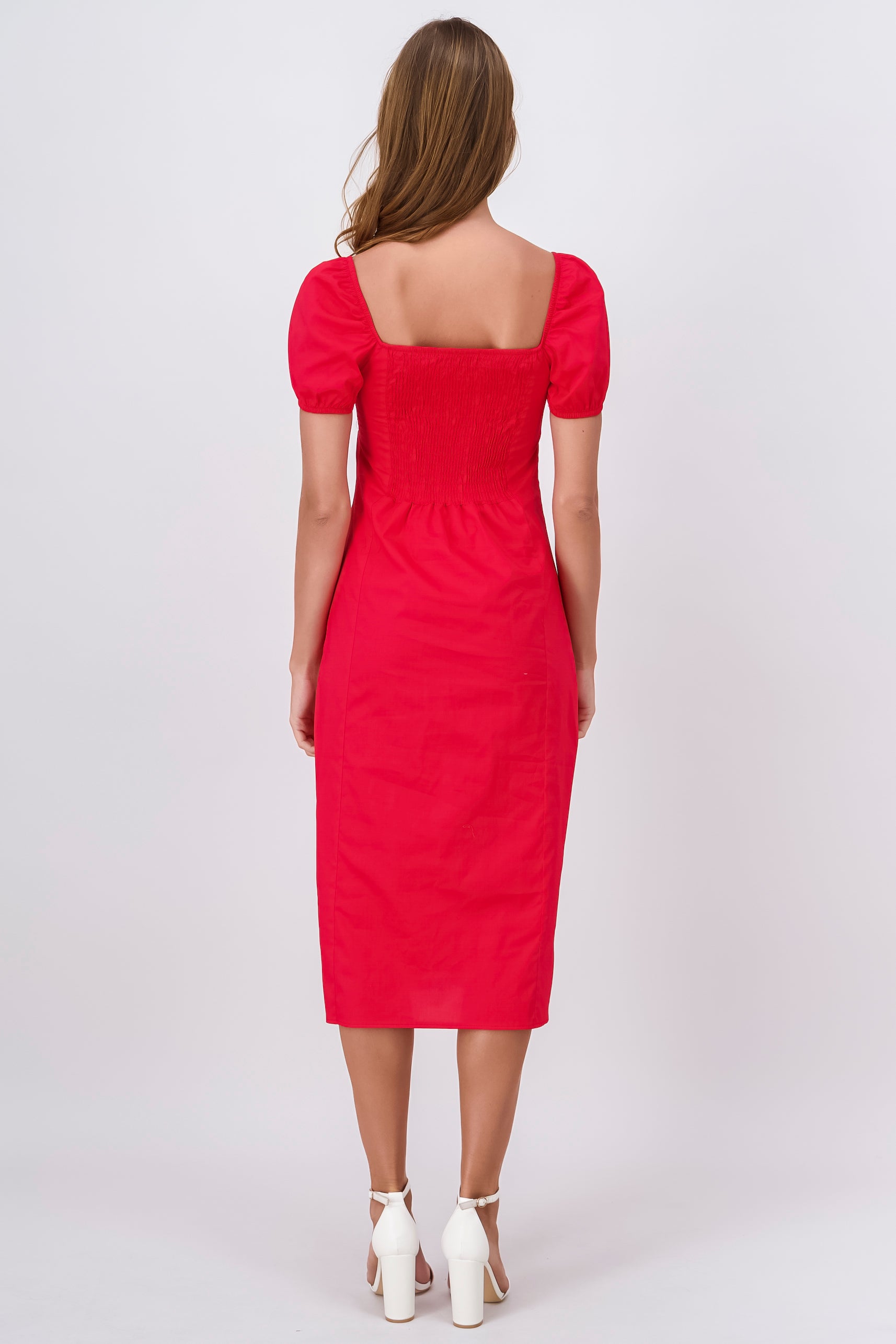 Vestido Midi Mangas Abullonadas ROJO