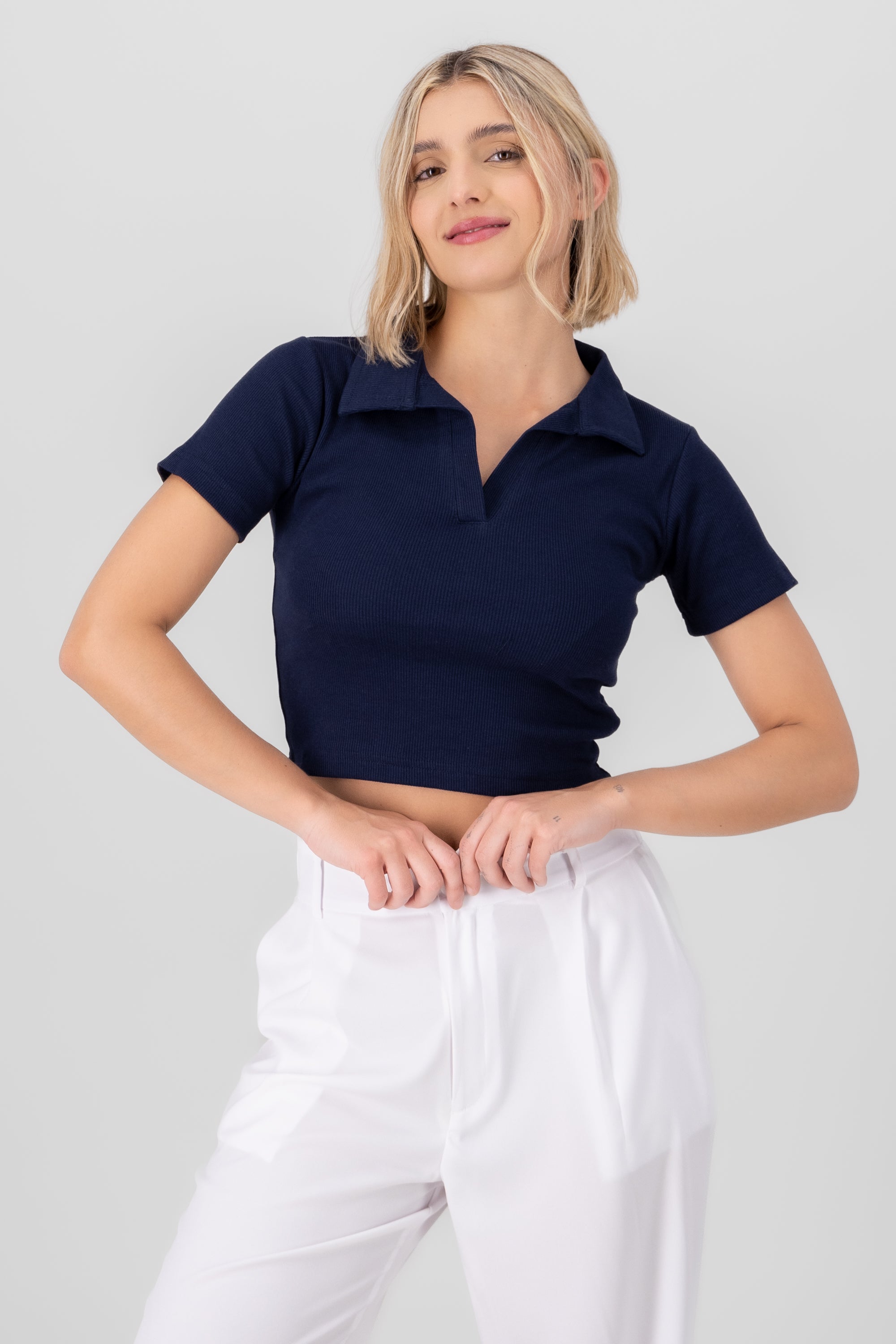 Top Rib Cuello Polo Liso