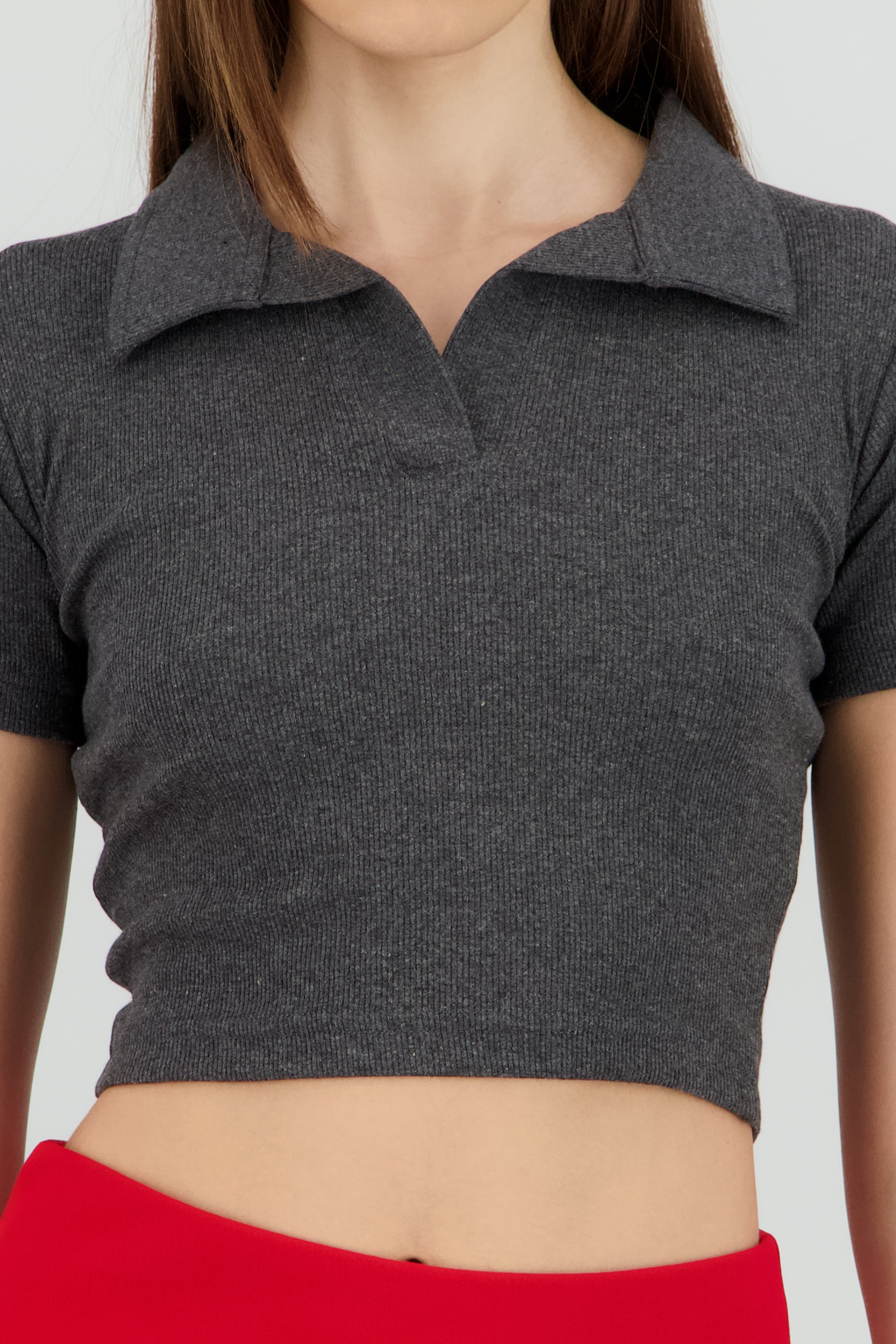 Top Rib Cuello Polo Liso GRIS JASPE
