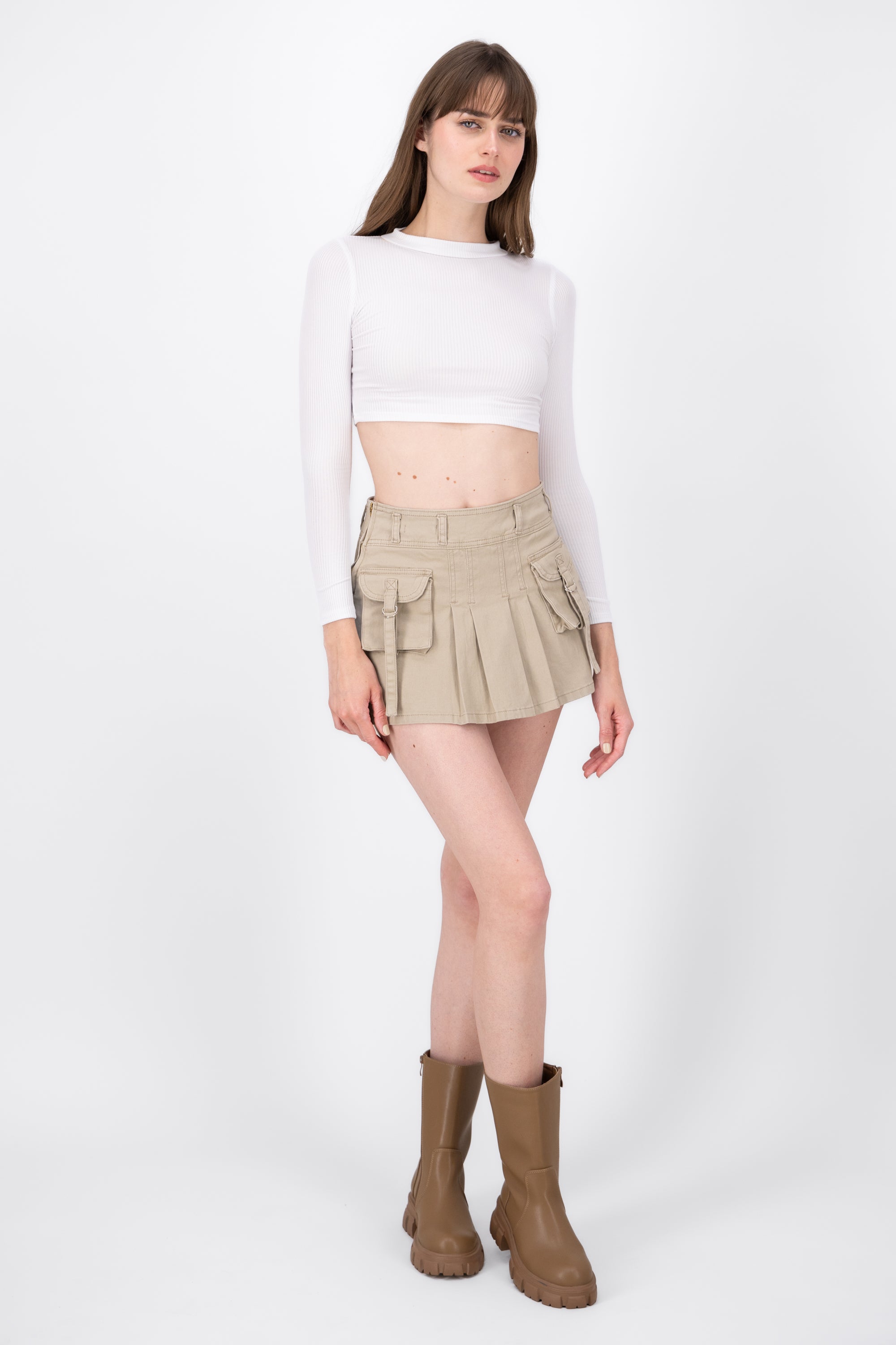 Falda Short Cargo Jaretas KHAKI