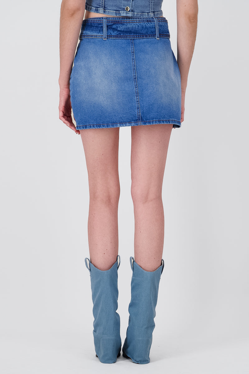 mini falda denim con cinturon STONE MEDIO