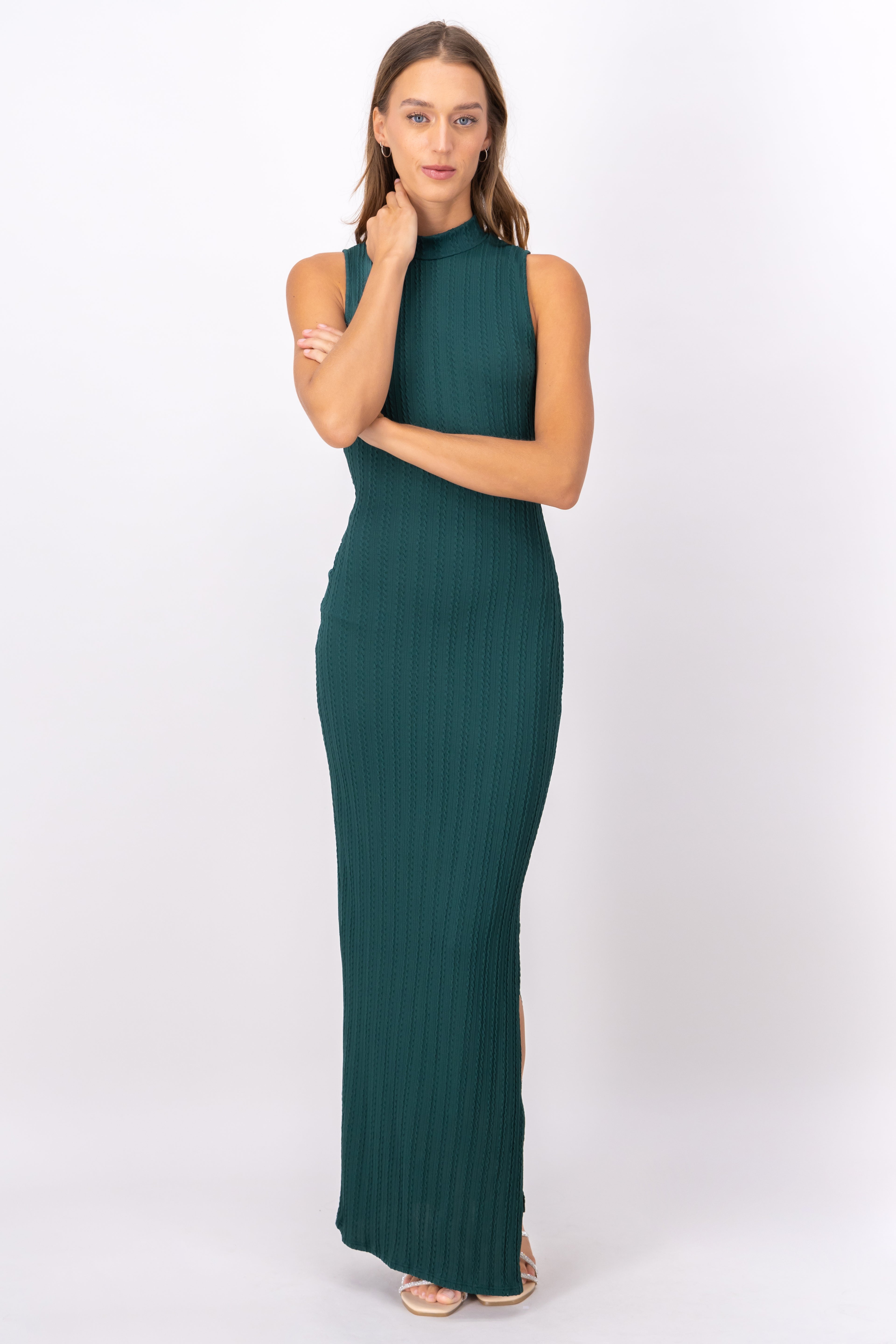 Vestido Maxi Con Textura VERDE CAZADOR