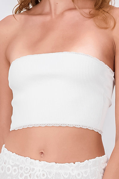 Top Strapless Liso Encaje BLANCO