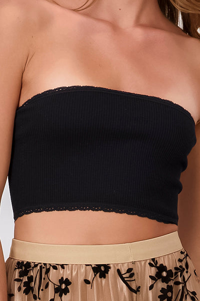 Top Strapless Liso Encaje NEGRO