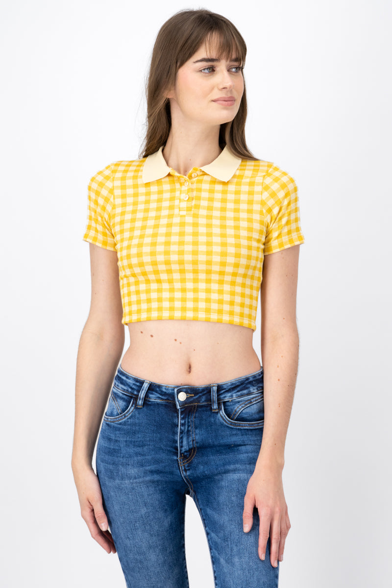 Top cuadros cuello polo AMARILLO COMBO