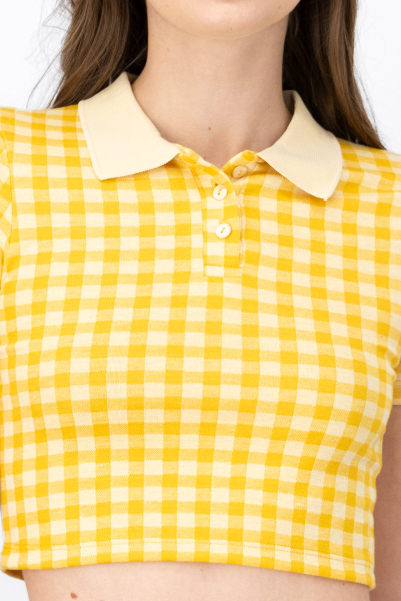 Top cuadros cuello polo AMARILLO COMBO