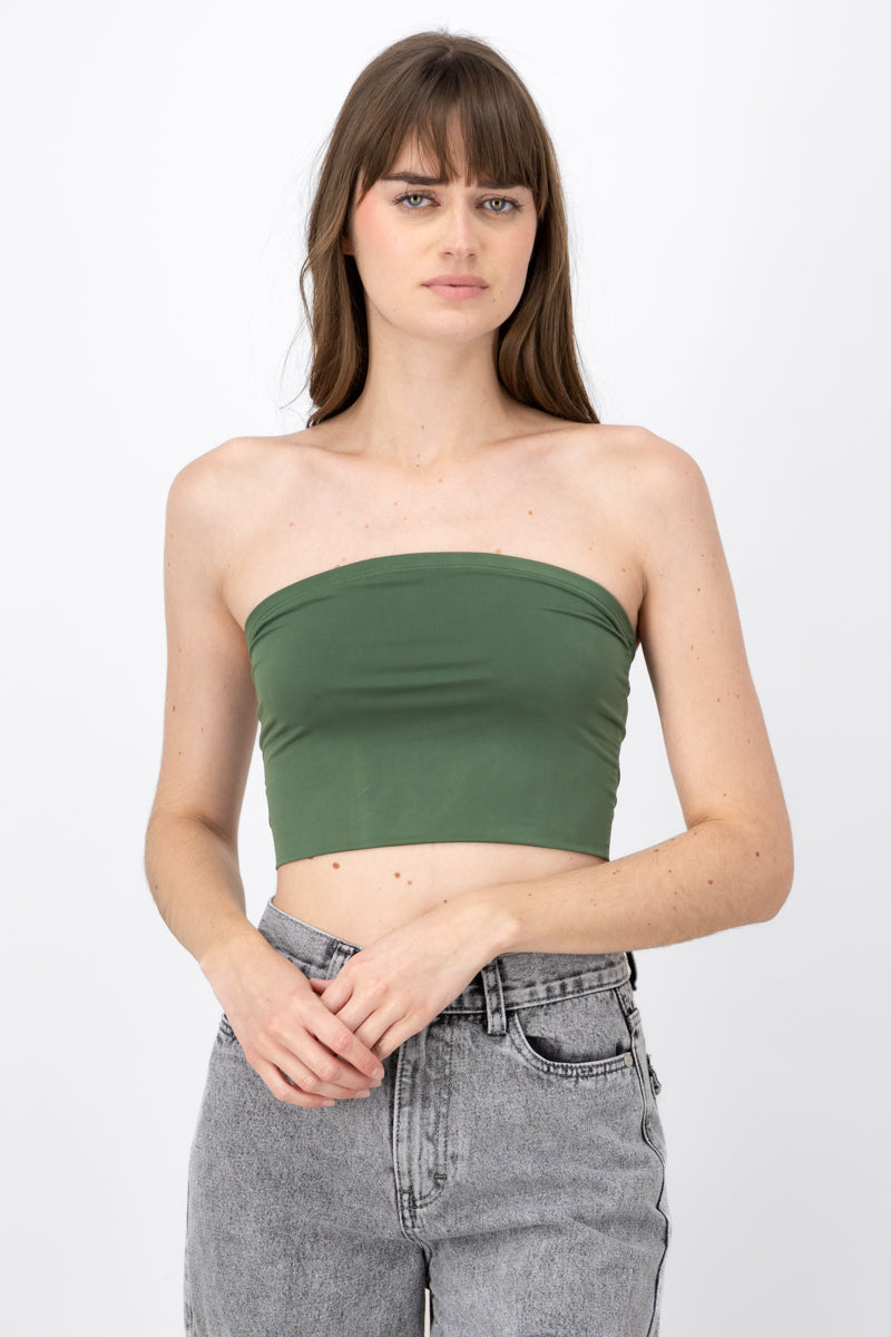 Top Strapless Liso VERDE CAZADOR