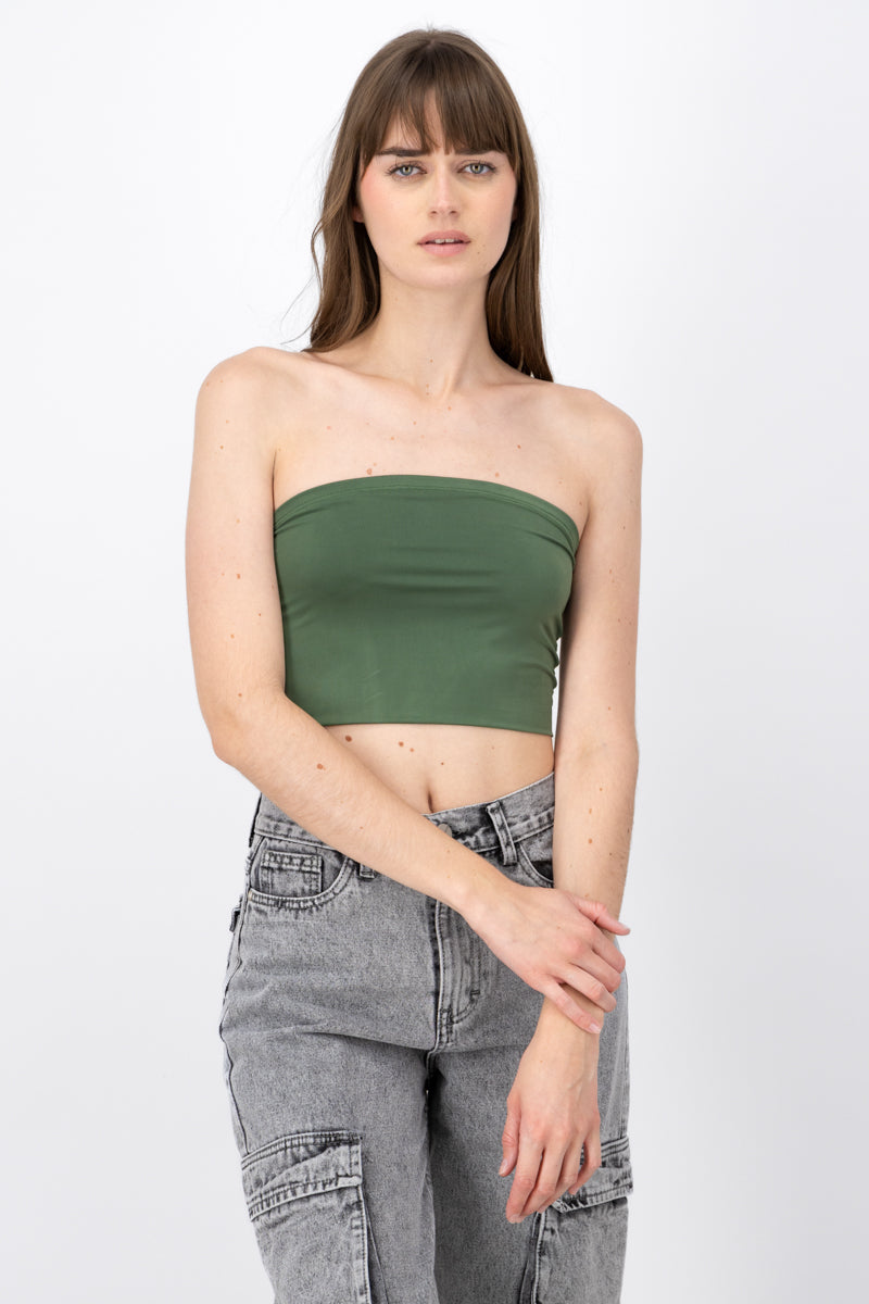 Top Strapless Liso VERDE CAZADOR