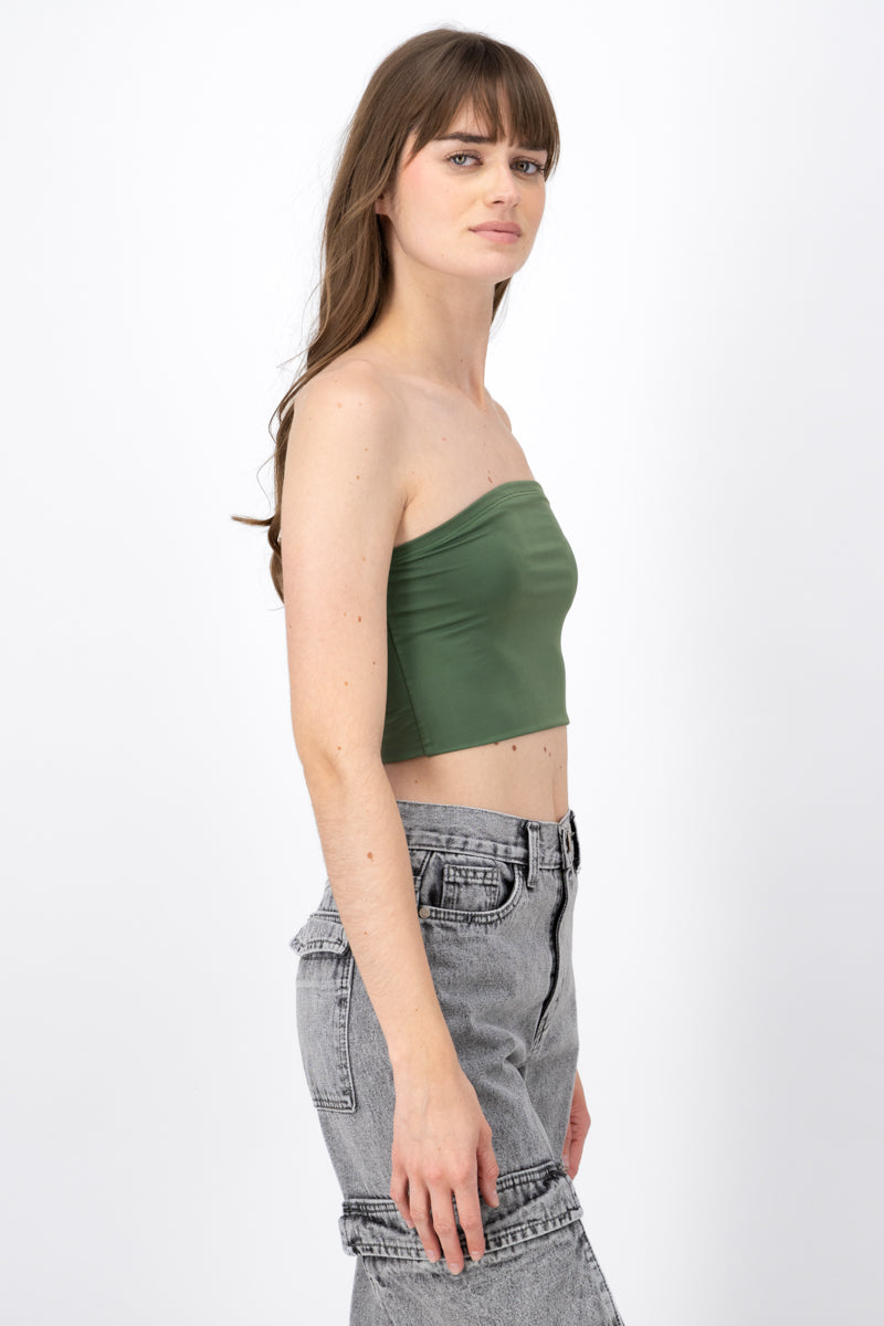 Top Strapless Liso VERDE CAZADOR