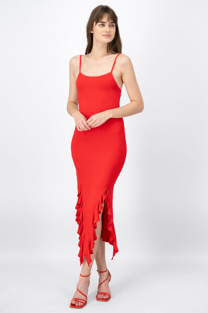 Vestido Maxi Detalle Olanes ROJO