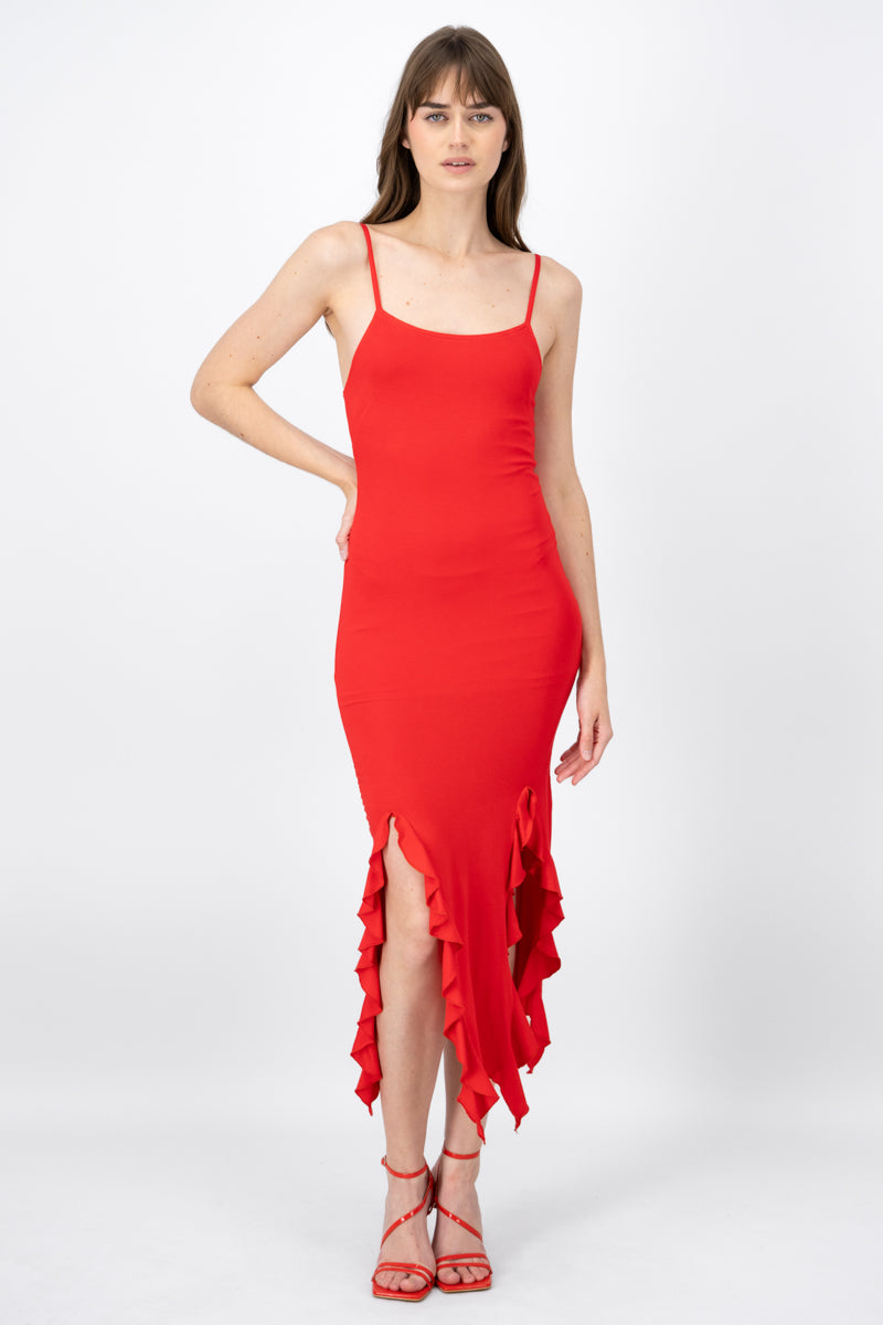 Vestido Maxi Detalle Olanes ROJO