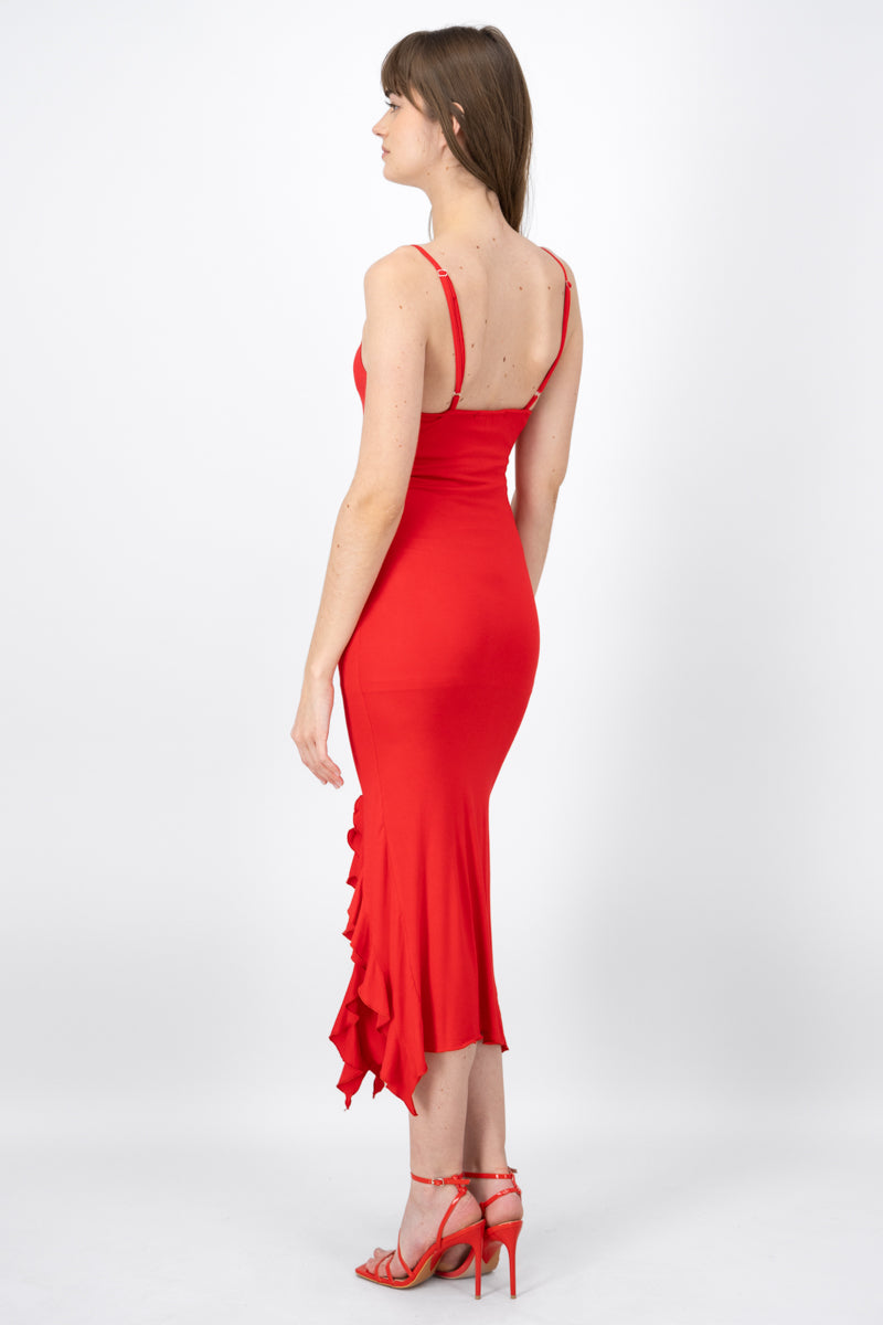 Vestido Maxi Detalle Olanes ROJO