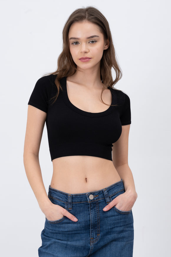 Top Rib Manga Corta Cuello V