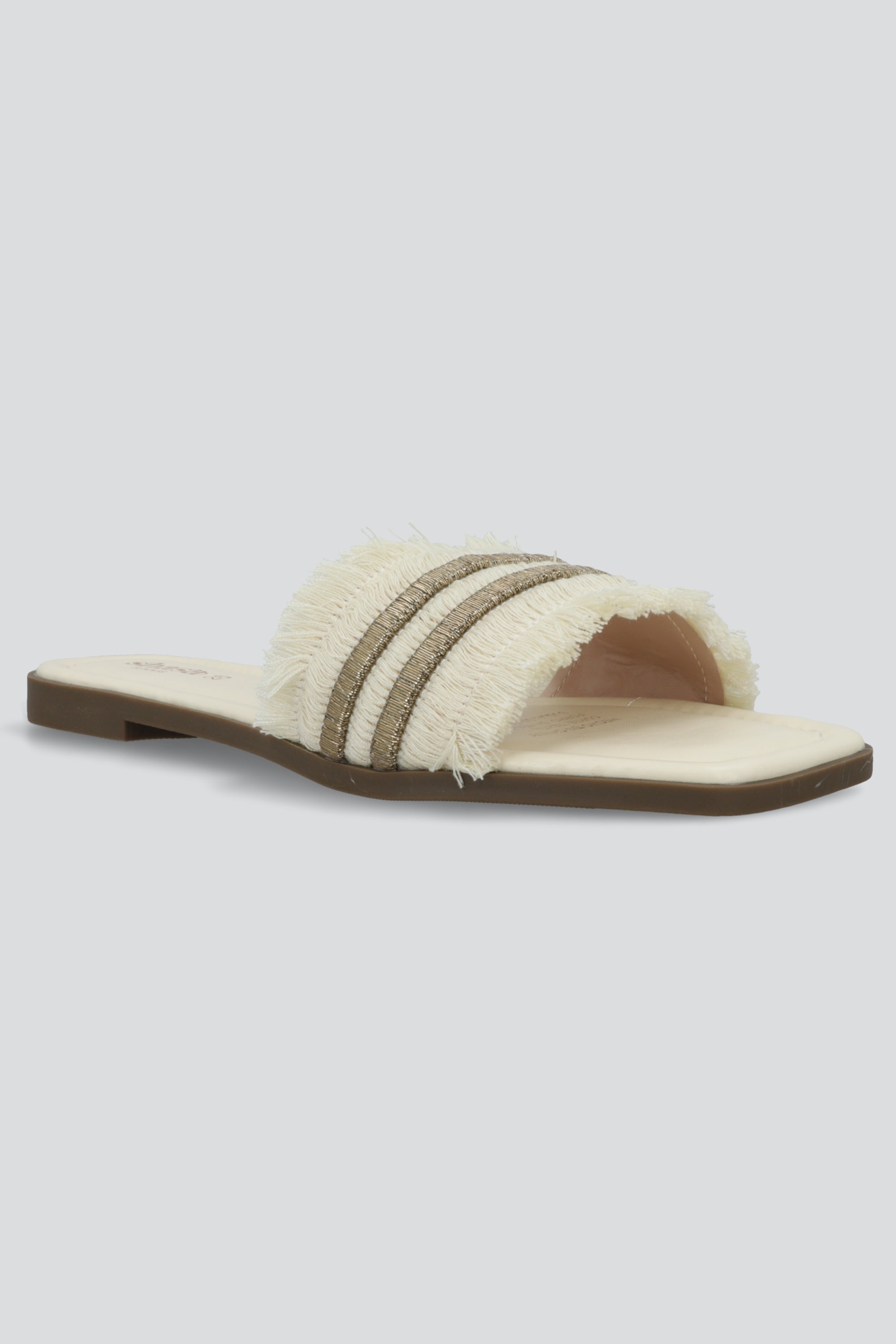 Sandalia detalle metálico flecos BLANCO