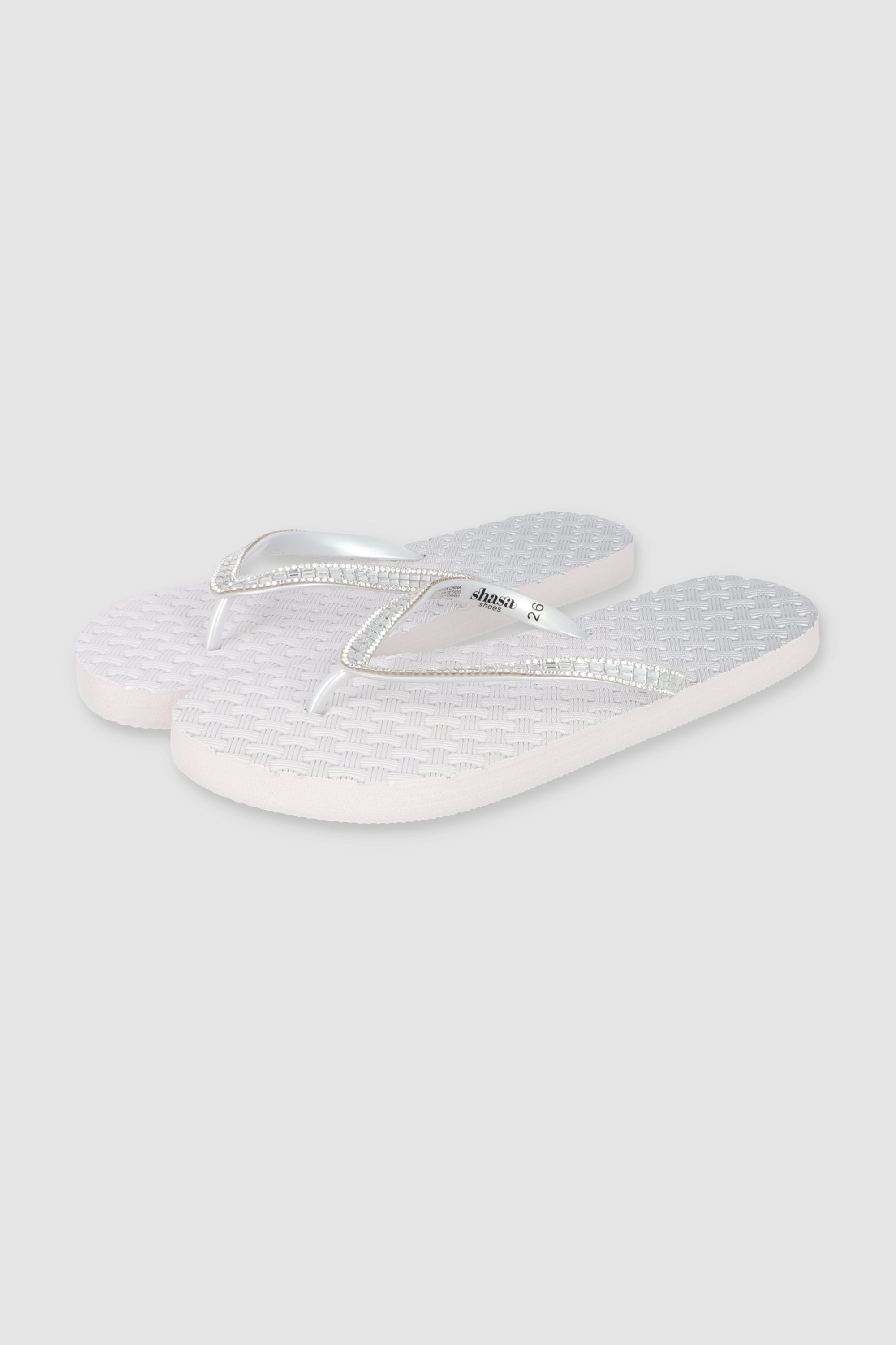 FLIP FLOPS TEXTURA CANASTA CHINELA BRILLOS BLANCO