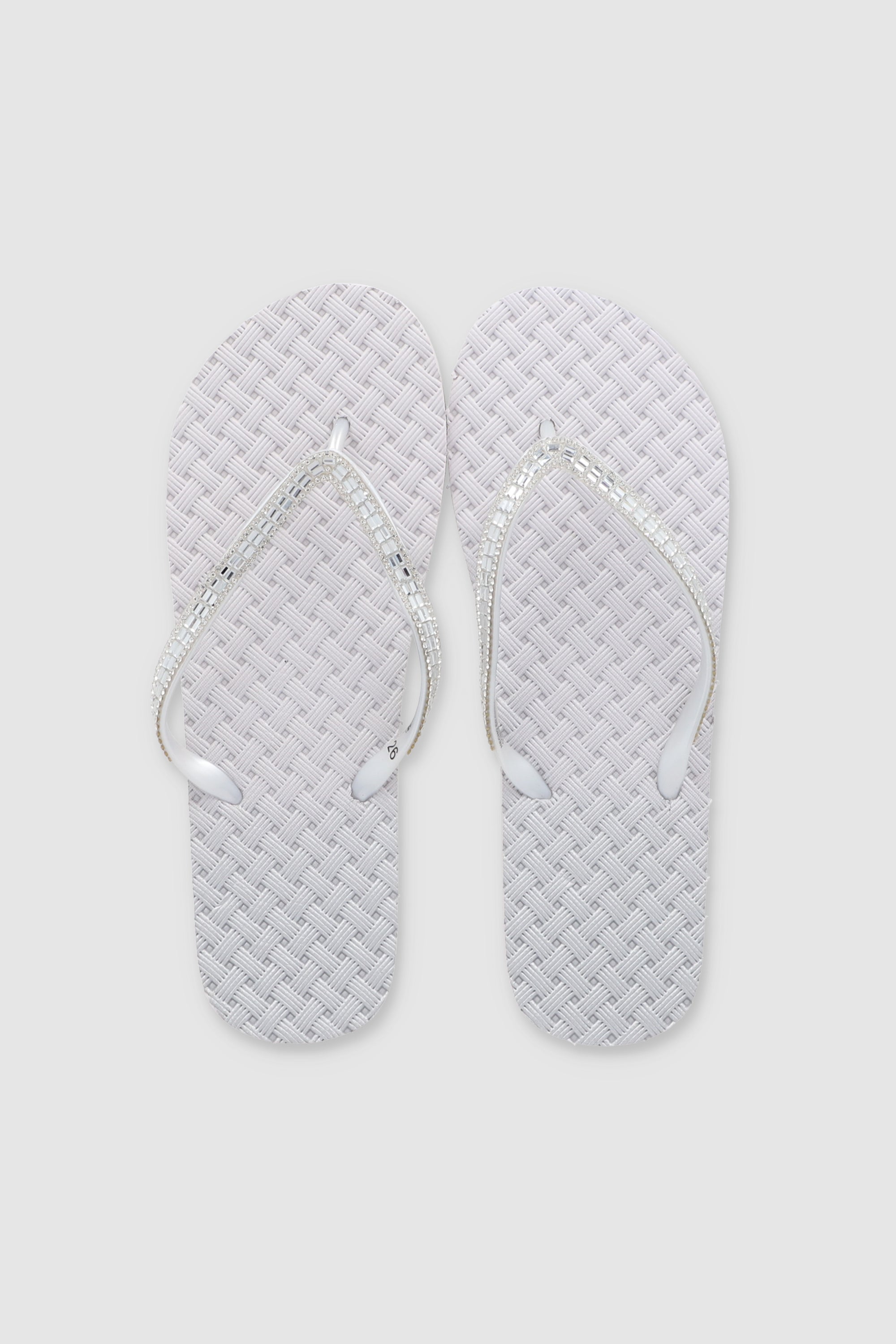 FLIP FLOPS TEXTURA CANASTA CHINELA BRILLOS BLANCO